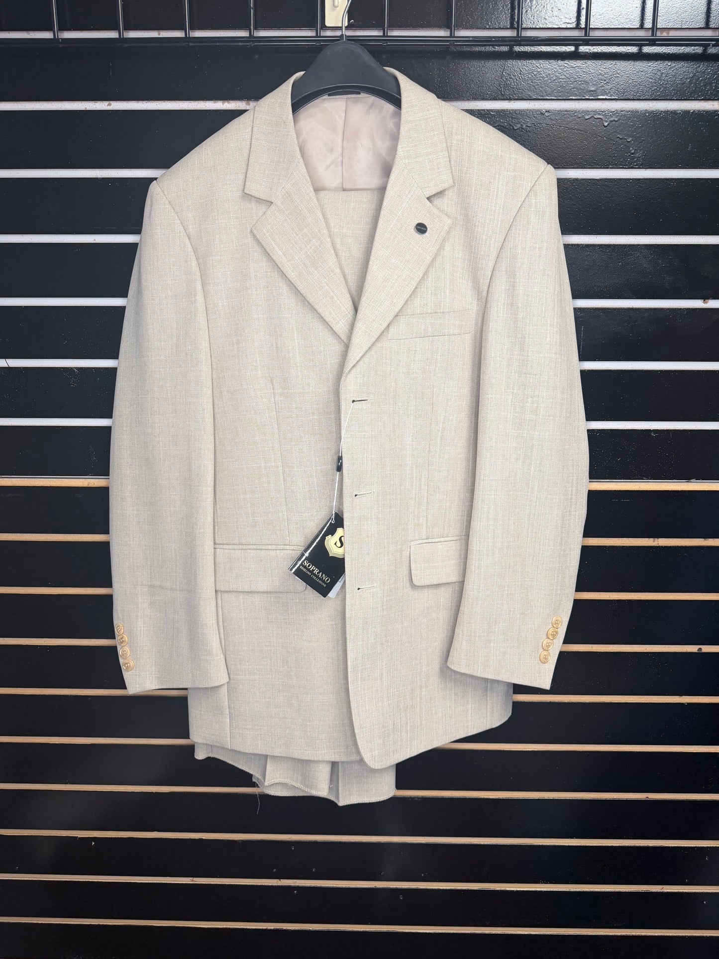 Traje de 2 piezas Soprano Disegno Collezione - Color Tan / Beige (Talla 36S / W29)