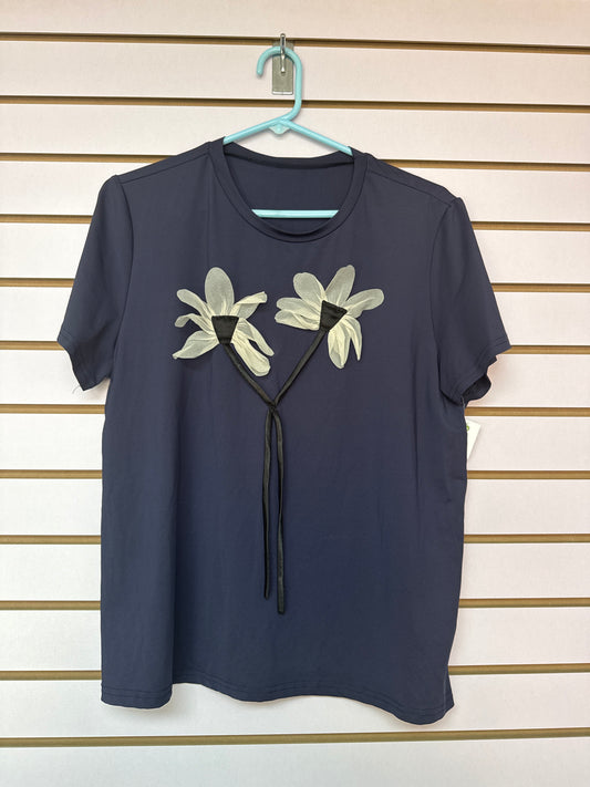 Blusa Azul Flores Blancas